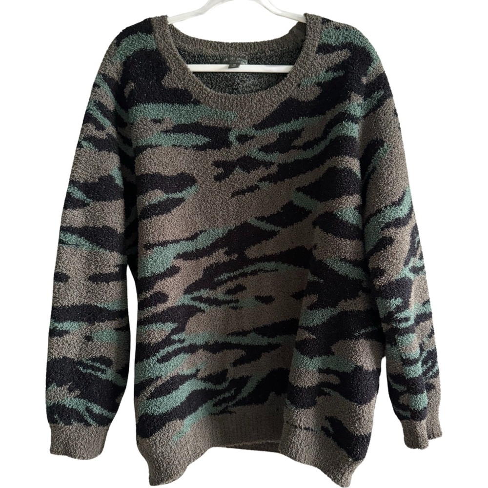 Cozy Green and Black Camouflage Knit Sweater